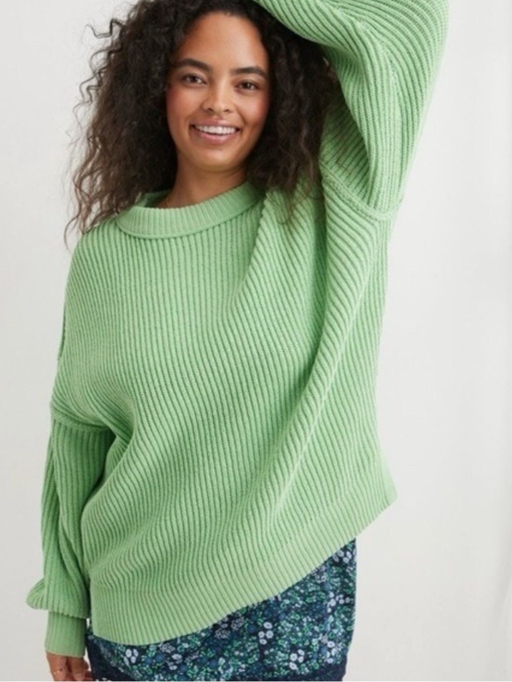 AERIE BEYOND CHENILLE CREWNECK SWEATER MELON GREEN MEDIUM